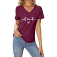 thumbnail image 2 of TSADFHJI Hauts Femmes Tendance Automne T-Shirt Décontracté Imprimé Cœur de la Saint-Valentin Col Rond Manches Courtes P Rouge, 2 of 4