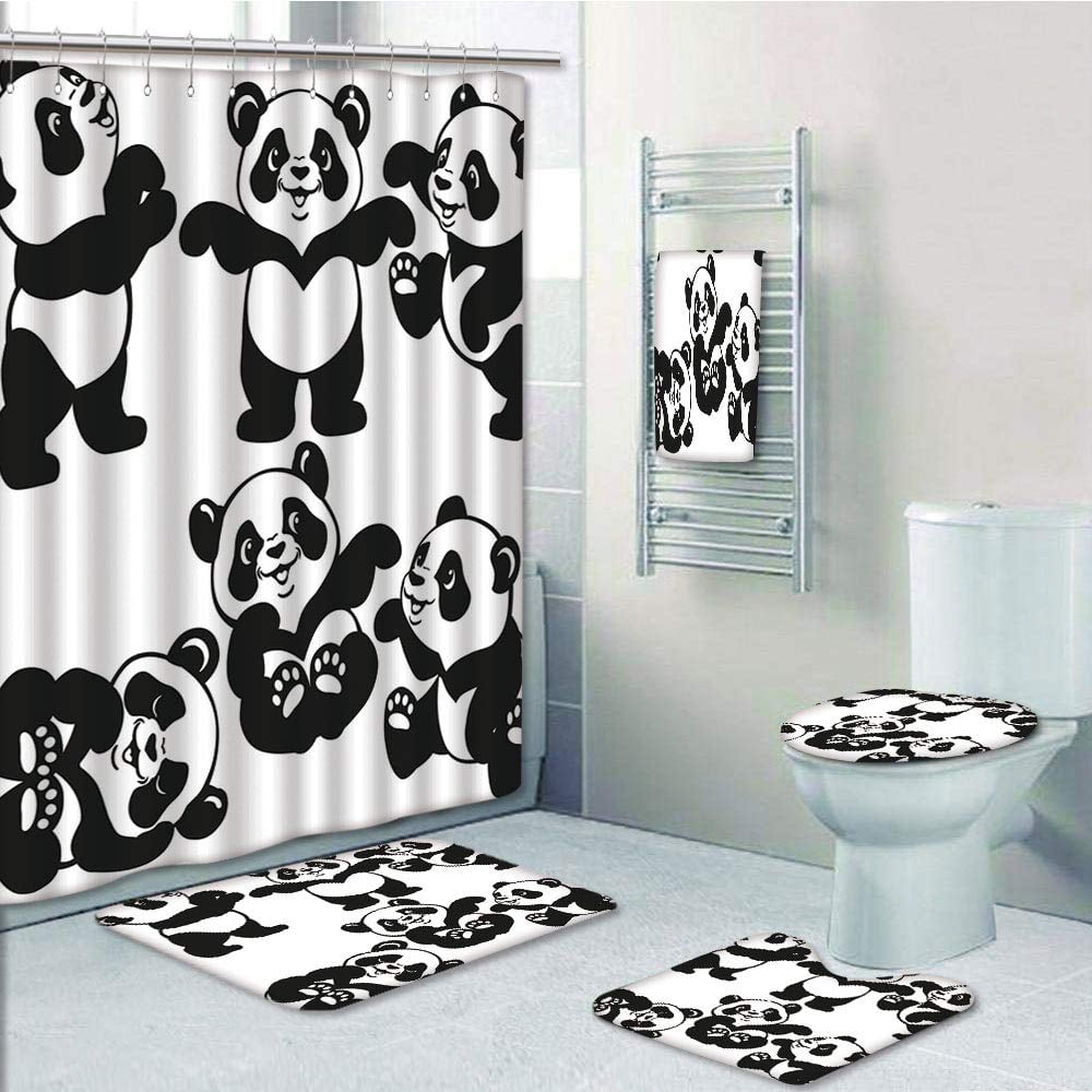 PRTAU Nursery Set with Playful Panda Bear in Monochrome Happy Young Zoo
