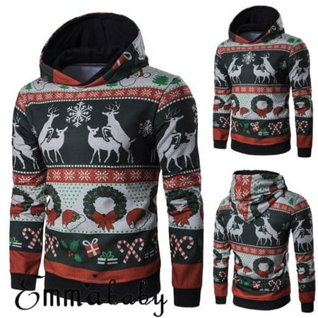 Mens Winter Christmas Hooded Hoodie Sweater Sweatshirt Pullover Jumper