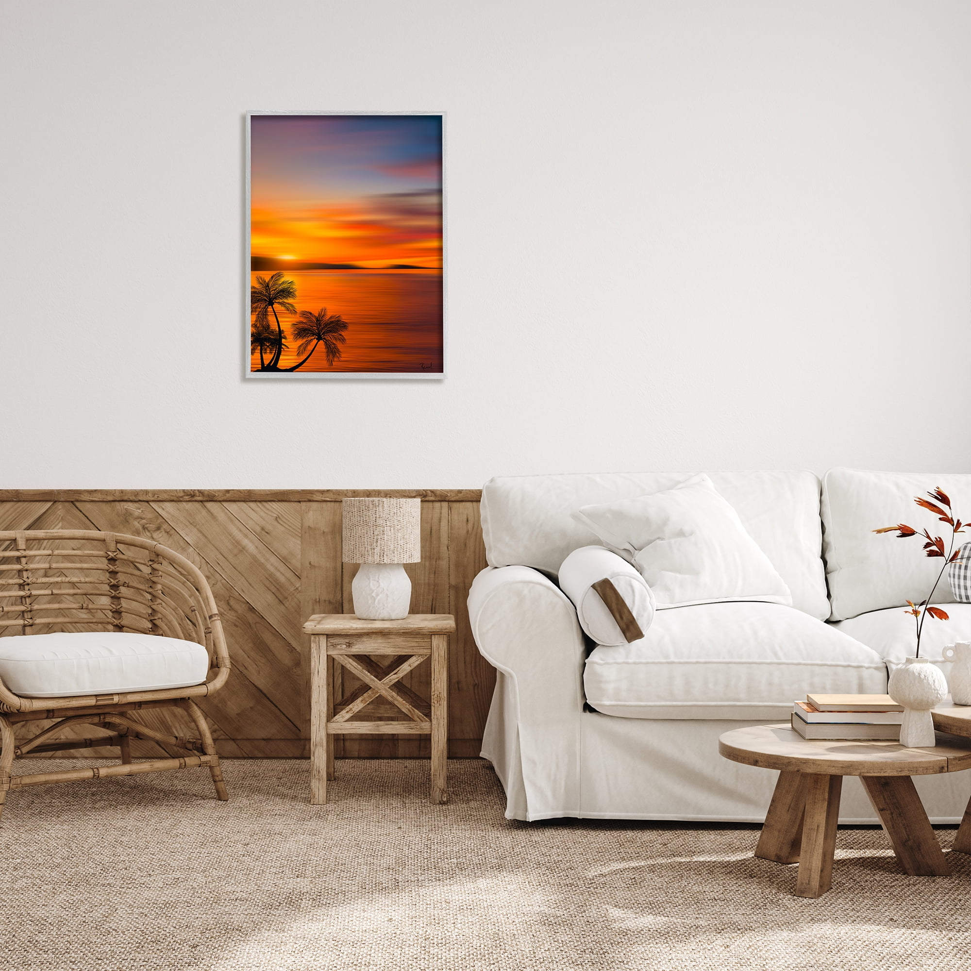 Stupell Industries Pleasant View Sunset Landscape Painting Gray Framed Art Print Wall Art, 24 x 30