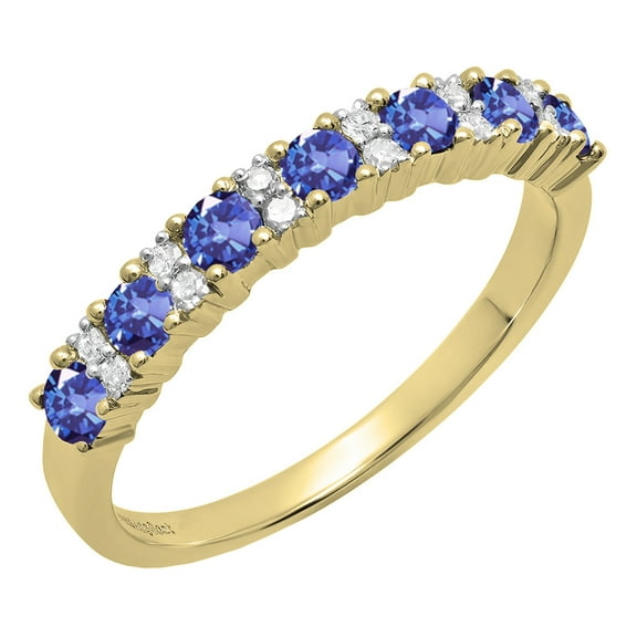 Dazzlingrock Collection Round Tanzanite & White Diamond Bridal Anniversary Wedding Band for Women (0.12 ctw, Color I-J, Clarity I2-I3) in 10K Yellow Gold, Size 8.5