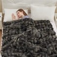 thumbnail image 4 of Faux Fur Throw Blanket, 1000GSM Fluffy Soft Bubble Blanket for Couch Bed, Cozy Plush Warm and Thick Blanket, Fuzzy Rabbit Blanket for Living Room Bedroom 60''*80'' Tie-dye Grey, 4 of 7