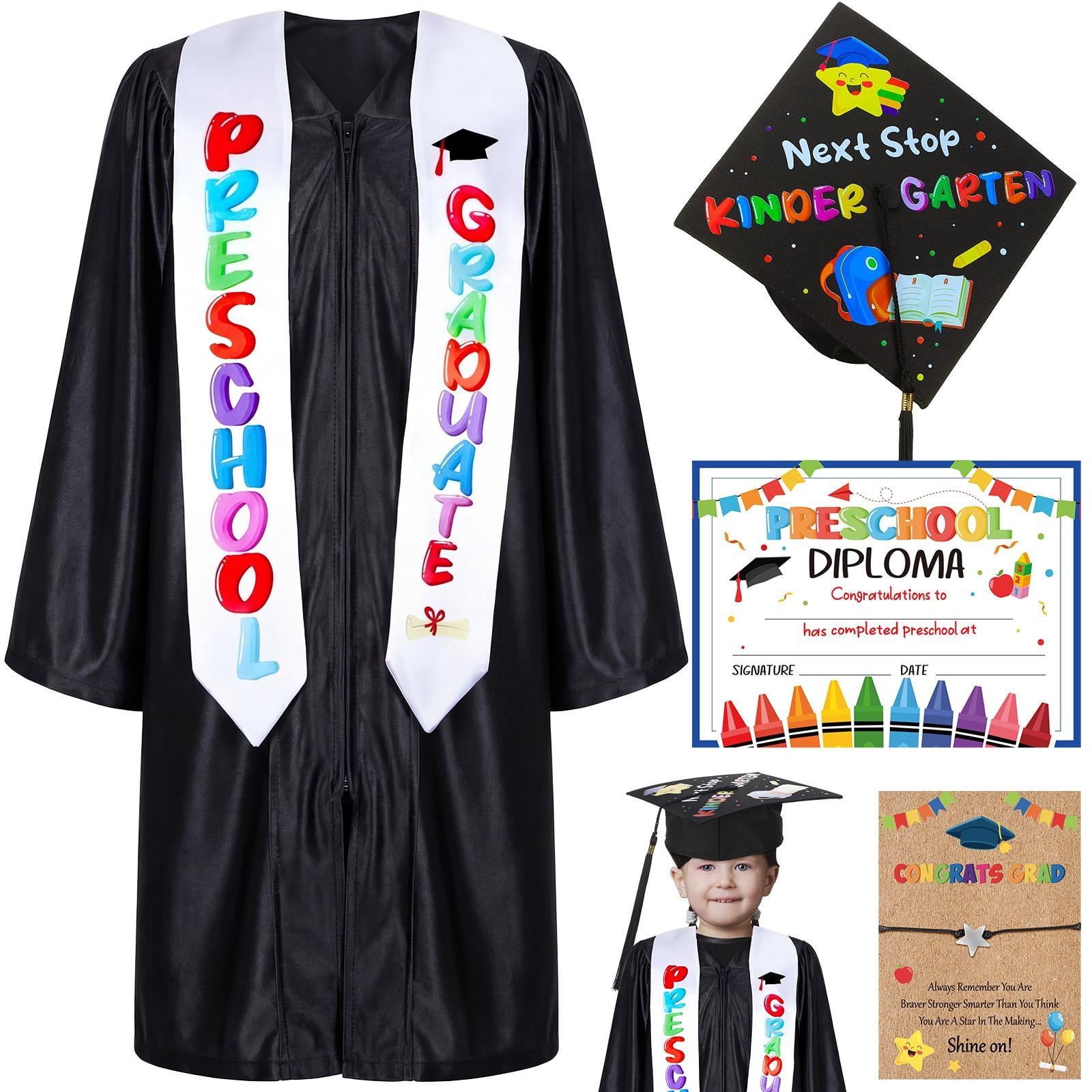 LJMsdf Satin Graduation Attire Set, 2026 Tassel Cap & Stole with Certificate, 5 Sizes for Milestone Celebrations & Commemorative Events