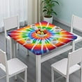 thumbnail image 3 of Rainbow Tie Dye Sunburst Square Fitted Tablecloth with Elastic Edge,Square Table Cover,Washable Elastic Table Cover for Home Kitchen Party Decor 34"x34", 3 of 6