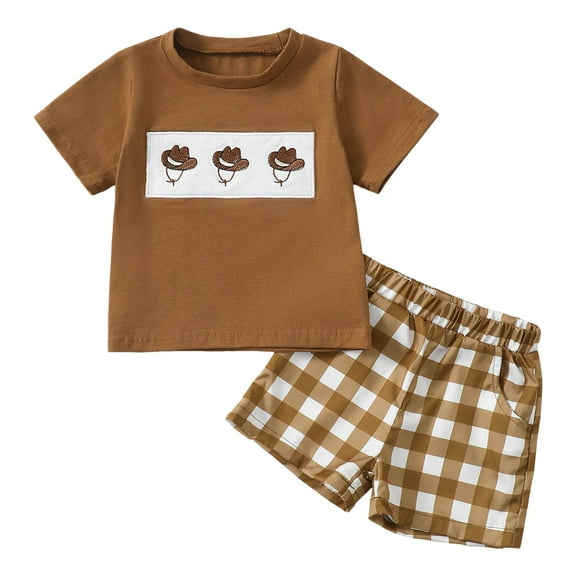 Toddler Boys' Short Sets 3T Boys Summer Clothes Kids Summer Funny Letter Outfits Shirt Short Sets Toddler Boy Clothes Gibobby(18-24 Months,Coffee)