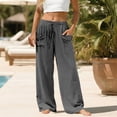 thumbnail image 5 of Siminsem Wide Leg Linen Pants for Women Elastic Waist Cotton Blend Casual Trousers with Pockets Loose Flowy Summer Beach Work Vacation Outfit High Waist 2026, Grey, L, 5 of 8