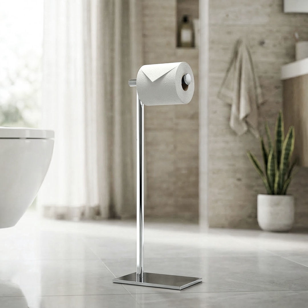 Gatco 1431C Square Freestanding Toilet Paper Holder, Chrome