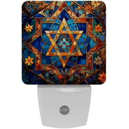 

2 Pack Auto Dusk-to-Dawn Sensor Night Lights Retro Star of David Vintage Pattern Plug-in Home Office Decorative Lamp for Adult 0.5W LED Nightlights for Bedroom Bathroom Hallway Stairs