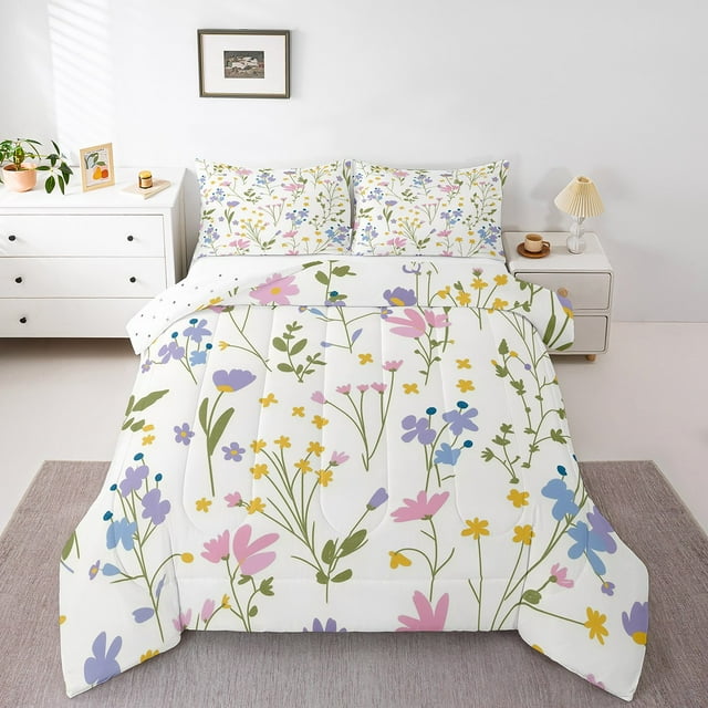 Erosebridal Colorful Floral Flower Bedding Full Comforter Set for Girls, Garden Blossoms Down Comforter, Reversible