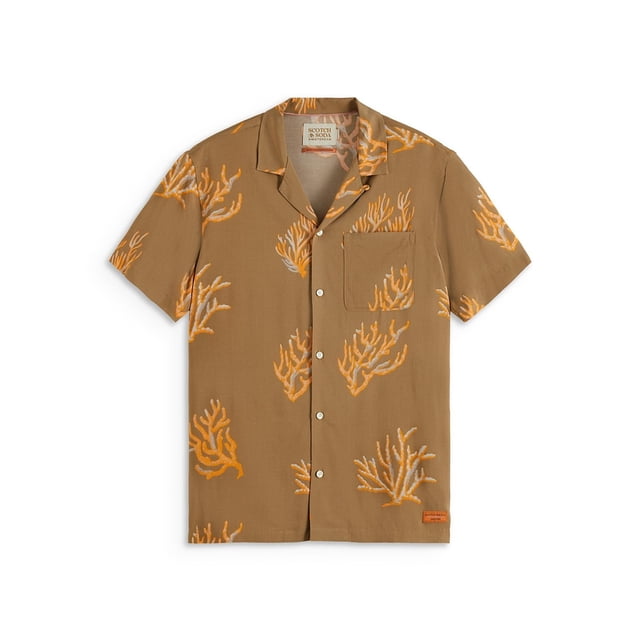 Scotch & Soda Mens Printed Button Up Shirt, Orange, X-Large