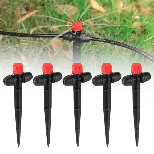 25 Pcs Drip Irrigation Fan Emitter for 1/4" Irrigation Tubing, Adjustable Water Flow Irrigation Spary Dripper with Stake Drip Micro Drip Irrigation Sprayer Emitter for Irrigation Watering System