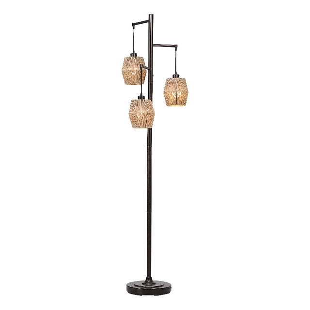 Uttermost 3-Light Coastal Metal/Rope Floor Lamp in Bronze/Gold