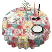 Pioneer Flower Floral Print Pattern Round Tablecloth 60"x60",Wrinkle Wipeable Table Cloth for Kitchen Dining Room Picnic Patio Party