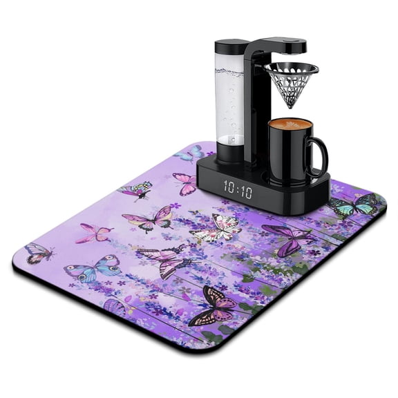 Washable Coffee Mat Colorful Butterfly & Constellation Pattern Soft Absorbent Non-Slip Mat