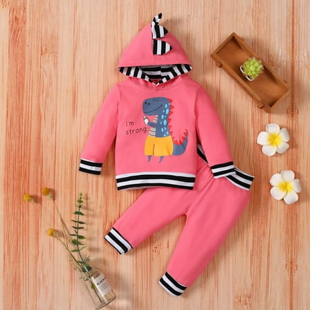 

Simplmasygenix Children s Day Kids Bodysuit Clearance Infant Boys And Girls Dinosaur Print Striped Hooded Long-sleeved + Trousers Suit