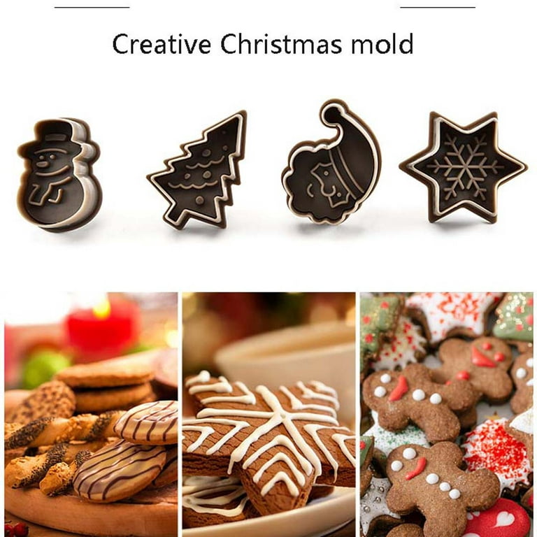 4pcs/Set Christmas Cookie Making Tools Press Decorate Christmas Gift Cake  Plastic Plunger Fondant Dough Cutter