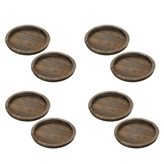 8Pcs Rustic Wooden Tray Candle Holder - Small Decorative Plate Pillar Candle Tray Wood for Farmhouse Dining Table