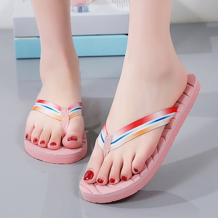 

Aayomet Women s Summer Non Slip Home Bathroom Slip On Flat Beach Open Toe Breathable Sandals Flip Flop House Shoes for Women Pink 6.5