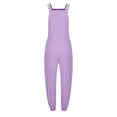 thumbnail image 5 of AWXNJUX Womens Wide Leg Jumpsuit Women's Cotton and Linen Pocket Casual Loose Long Camisole Jumpsuit (Purple,XXL), 5 of 5