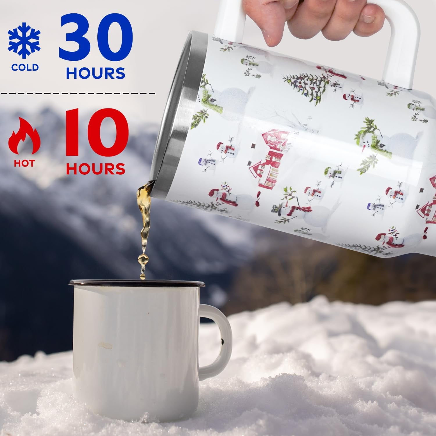 Christmas Gifts 40 oz Tumbler with Handle and Straw Lid,Cute Gifts for Women Snowman Xmas Tree Vacuum Insulated Leak Proof Tumbler,Winter Holiday Accessories Stainless Steel Coffee Cup Mug