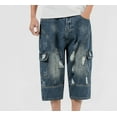 thumbnail image 6 of CaComMARK PI Men's Capri Jeans Loose-Fit Ripped Hole Harem Capri Jeans Baggy Denim Cargo Shorts Multi Pocket Fashionable Casual Shorts Dark Blue L30, 6 of 7