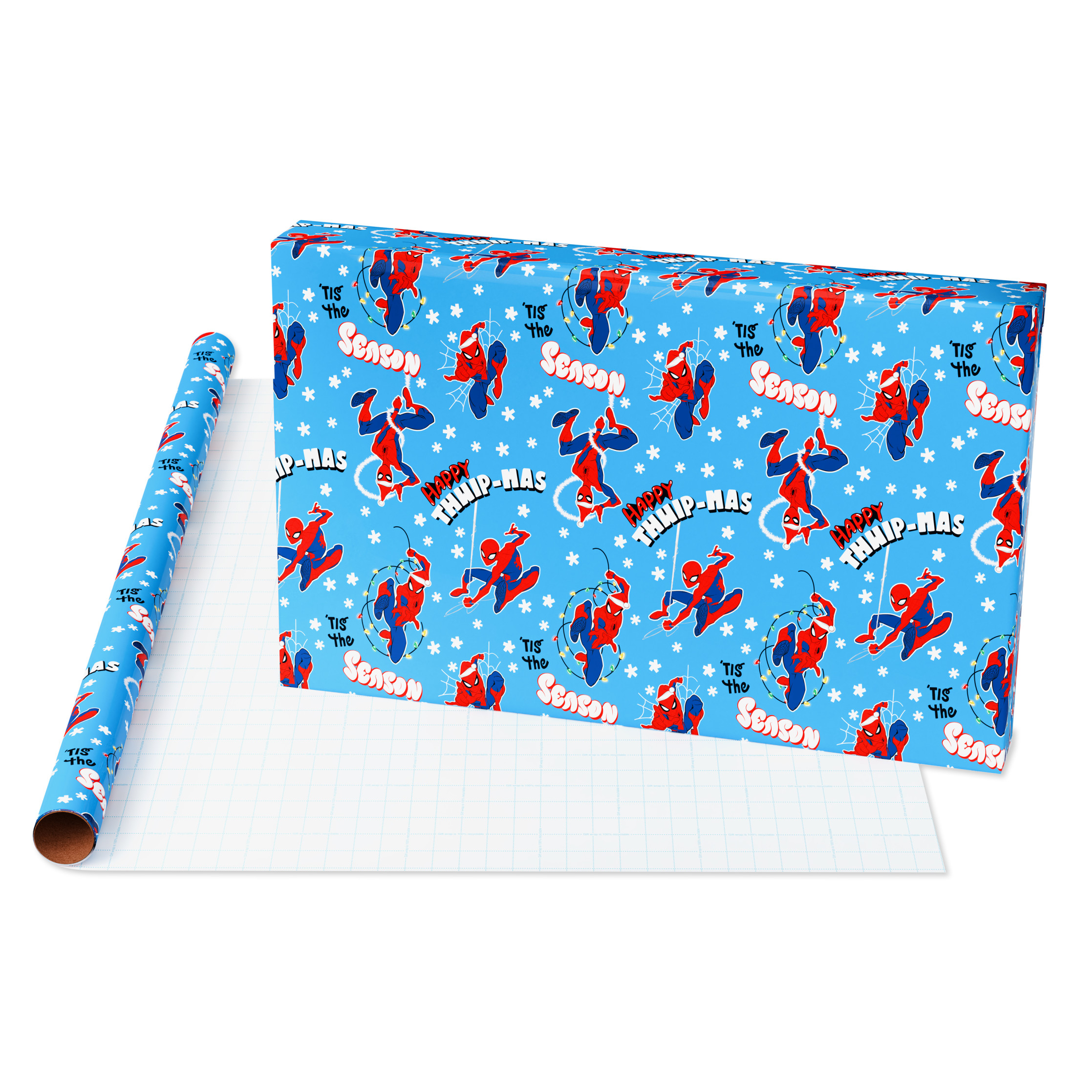 Plus Mark 40 in. Spiderman Blue Christmas Wrapping Paper with Cutlines, Tis the Season (60 Sq. ft., 1-Roll)