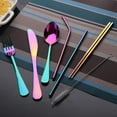 thumbnail image 2 of Travel Cutlery Set,Flatware Set Portable Utensils,Silverware Set Reusable Stainless Steel Tableware with Case Camping 8pcs Including Fork Spoon Chopsticks Cleaning Brush Straws(Rainbow), 2 of 5