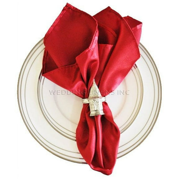 Wedding Linens Inc. (10pcs) 20'' x 20" Heavy Duty Satin Table Napkins Napkin for wedding Party Decorations Events - Apple Red