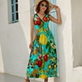 thumbnail image 3 of Maxi Dress Vintage Fruit Print Dress Summer Floral Print Korean Fashion Bohemia Long Dresses Women High Waist Custom Beach Maxi Dress, 3 of 7