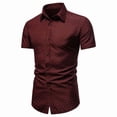 thumbnail image 5 of Afuyipoi Short Sleeve Shirts Men,Button Lapel Breathable Slim Polo Office Casual Shirts Wine L, 5 of 5