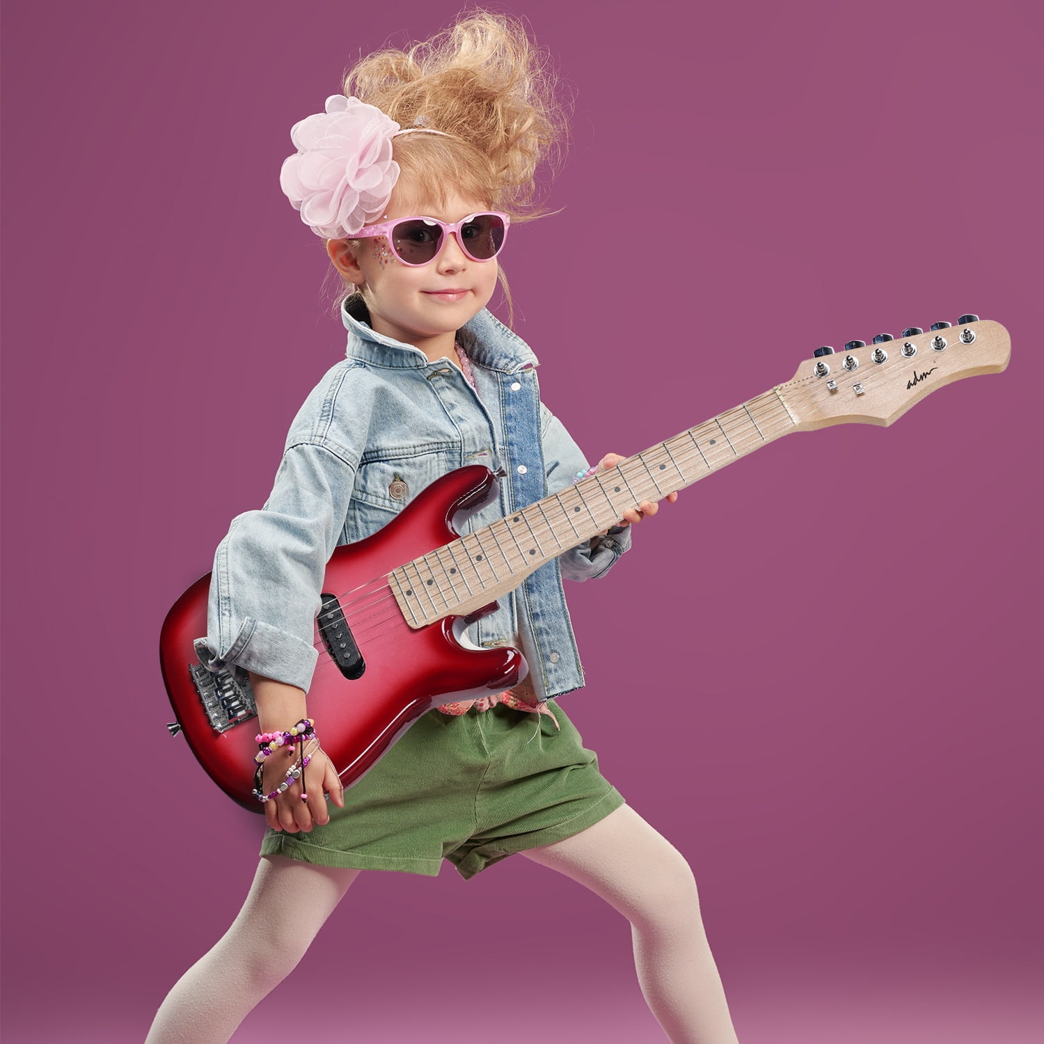 ADM 30 inch Kids Electric Guitar Beginner Kit, Junior 1/4 Size Mini Electric Wood Guitar for Children with Amplifier-Pink