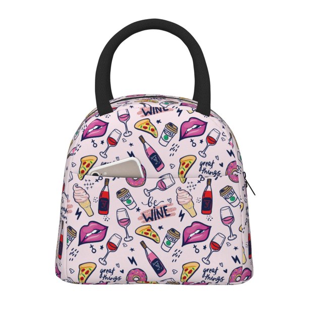 Fotbe Wine Bolsa de Almuerzo con Estampado, Lonchera Aislada, Contenedor de Comida Reutilizable Tipo Cooler a Prueba de Fugas