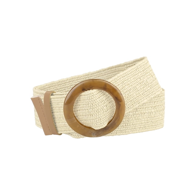 Cinturones anchos de tejido elástico para mujeres INSPIRE CHIC, cinturones elásticos con hebilla redonda de ratán de paja para vestido 60-85cm/23.62-33.46" Beige