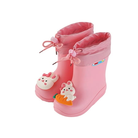 

Lacyhop Children Rubber Boots Cartoon Garden Shoes Wide Calf Rain Boot Walking Cute Rainboot Non-slip Waterproof Pink Rabbit Removable Plush Lined 9C