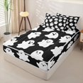 thumbnail image 2 of Homewish Cartoon Ghost Skull Zipper Twin Comforter Sets with Fitted Sheet and 2 Pillowcases for Kids, Cute Happy Halloween Zipper Bedding Set, Black Reversible, 4 Pieces, 2 of 6