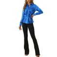 thumbnail image 2 of INSPIRE CHIC Blouse en Satin pour Femmes Manches Longues Mode Col Pointu Chemise Boutonnée 2TG Bleu, 2 of 5