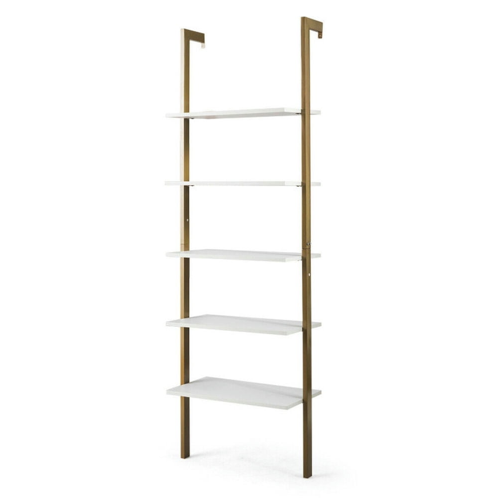 Demi Bonn 5-Tier Wood Look Ladder Shelf with Metal Frame for Home, Multipurpose Open Bookshelf, Yellow