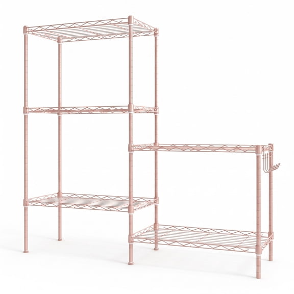 Ktaxon 5 Tier Layer 21"x11.5"x59" Storage Rack, Wire Shelving Adjustable Steel Storage Rack Organizer Kitchen, Pink