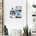 thumbnail image 4 of Blue Flower Wall Art for Women Girls Bedroom Peacock Flower Abstract Canvas Painting Artistic Black and White Prints Picture Decor for Living Room 13.5"x13.5"x4 Panels, 4 of 6