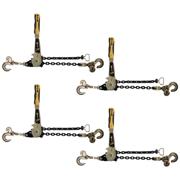 4 Pack Easy Ratchet Chain Load Binder with 5/16" Grab & 3/8" Slip Hook, 5400 lbs WLL Easy Ratcheting Chain Binder for Heavy Machinery, Vehicles, or Bulky Cargo