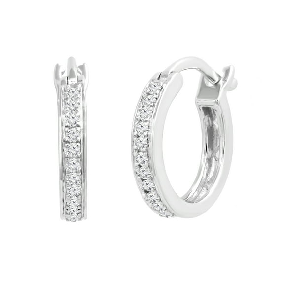 Dazzlingrock Collection 0.15 Cttw Round Lab Grown White Diamond Dainty Hoop Earrings for Women in 14K Solid White Gold