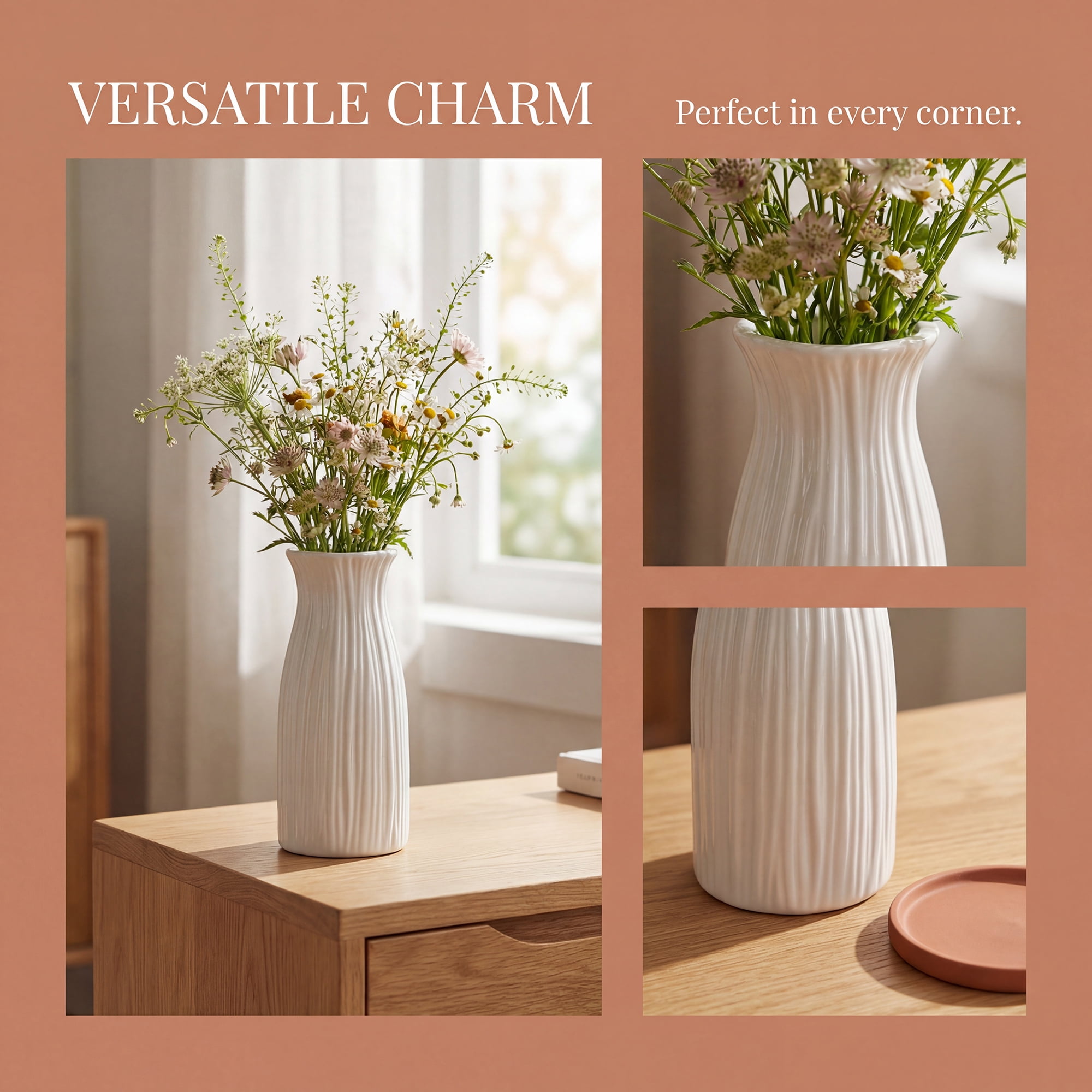 Unique Bargains Modern Cylinder Matte Ribbed Flower Vase White 2.4"L x 2.4"W x 5.1"H