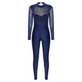 thumbnail image 5 of Sinleey Womens Full Body Jumpsuit Figure Skating Gymnastics Leotard Rhinestone Open Back Mesh Unitard Navy Blue L, 5 of 7