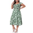 thumbnail image 4 of Agnes Orinda Women's Plus Size Dresses Square Neck Short Sleeve Smocked Flowy Summer Midi Dress 2X Green, 4 of 6