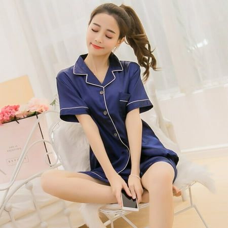 

PIKADINGNIS Short Sleeve Silk Pajamas Spring Women Summer Pajama Sets Silk Sleepwear Pyjamas 3XL 4XL 5XL Combination Nightwear