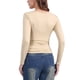 thumbnail image 3 of Blusas básicas ajustadas de manga larga con escote cuadrado para mujer, en color gris y beige, 3 of 6