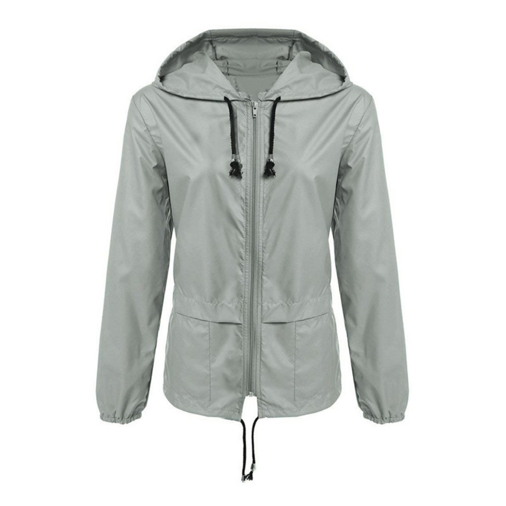 Women's Waterproof Spring Jacket Zipper Fully Taped Seams Rain Coat Spring Autumn Parka (Light Gray, L) - image 4 of 11