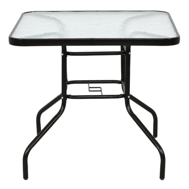 Patiojoy Table de Patio Carré de 32 Pouces Cadre en Acier Table à Manger Mobilier de Patio Dessus en Verre