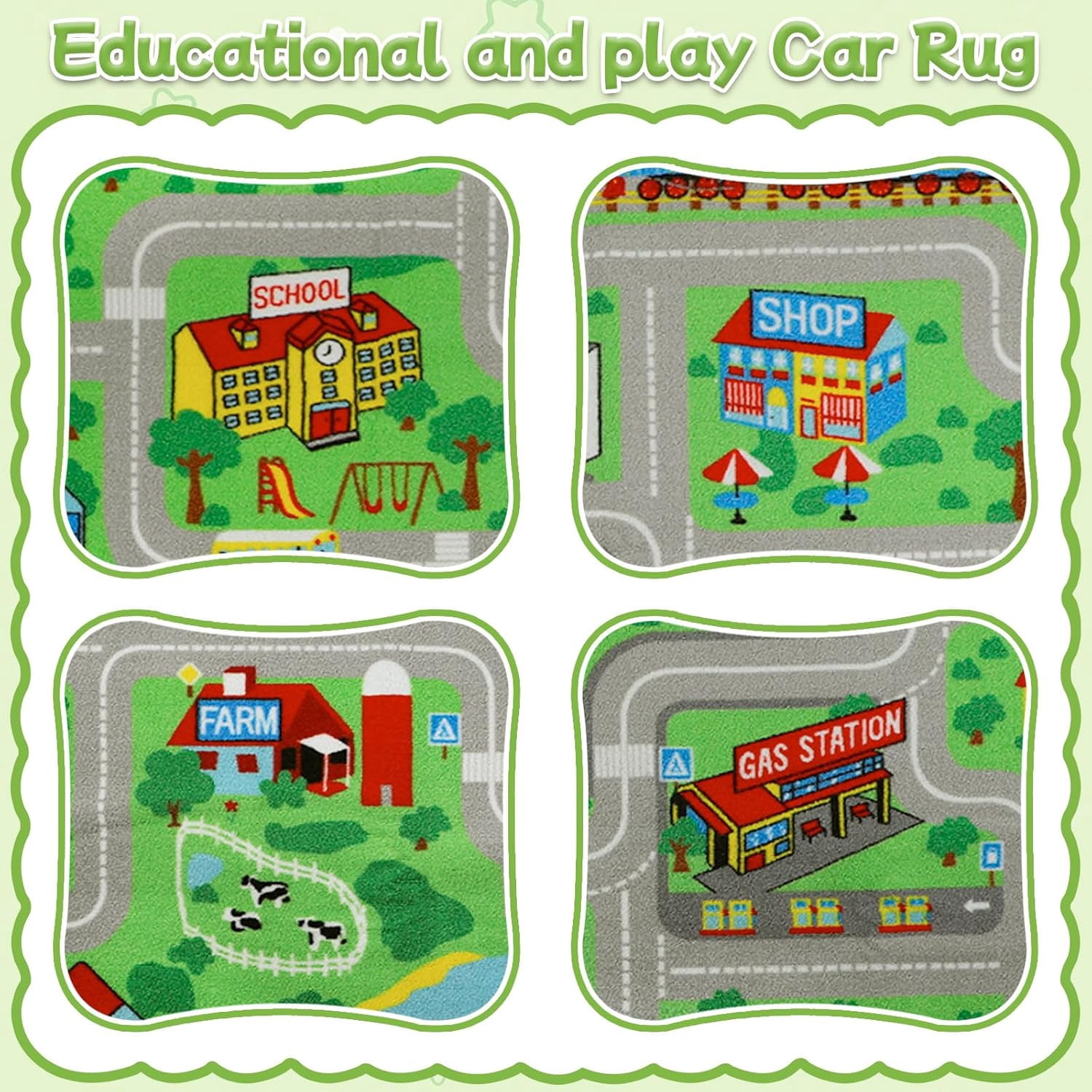 ORGOWEL Kids Carpet Playmat Rug 59"x78.7" Traffic Road Kid Play Car Mat Non-Slip Children Educational Game Car Mat Area Rug for Playroom Bedroom,Large Town City Road Map Car Mat for Baby,Green