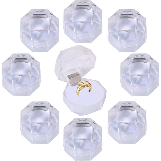 40 cajas de plástico transparente blanco para anillos, pendientes y joyas con espuma.